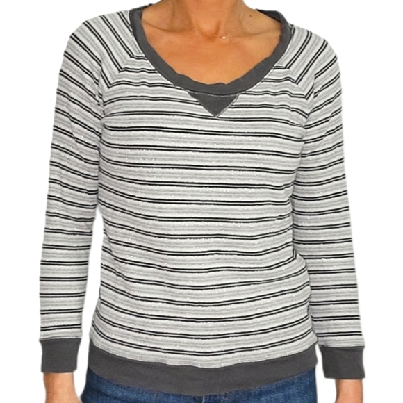 Victoria's Secret Thermal Long Sleeve Top Medium Grey Sparkle Striped - Picture 1 of 5